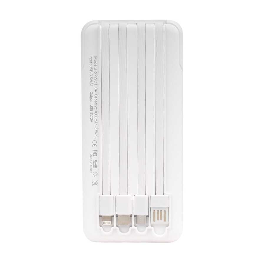 Zore ZR-PW01 Type-C - Micro - Lightning Led Göstergeli Taşınabilir Powerbank 10000 mAh Beyaz